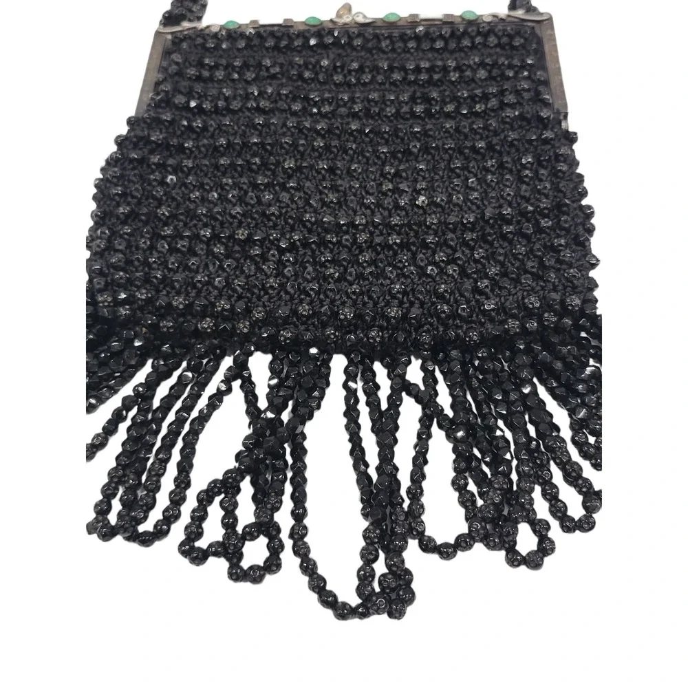 Antique Vintage 1920's Art Deco Beaded Black Flapper Handbag Purse‎ Bag